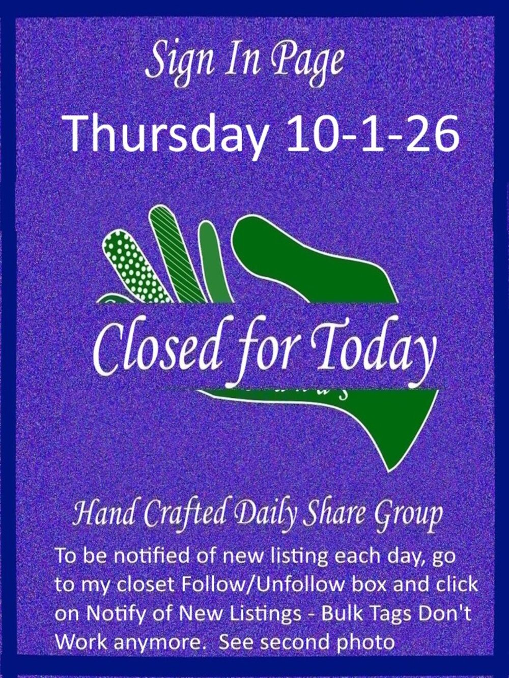 Thursday 10-1-2026 Hand Crafted Handmade Share Group Part One - Sign In